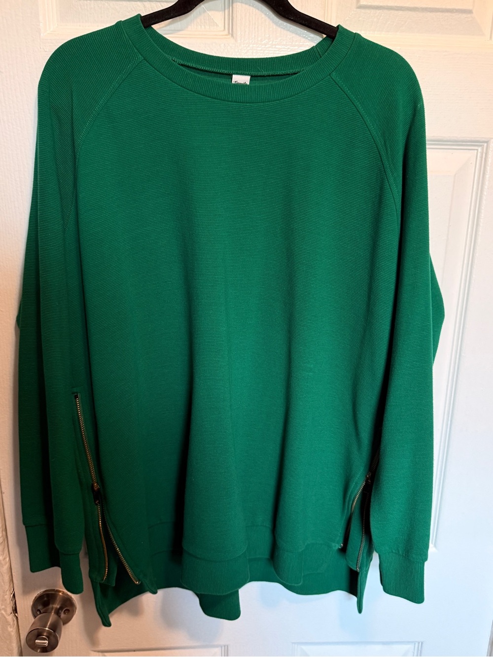 Women's Green Crewneck Sweatshirt with Side Zippers
